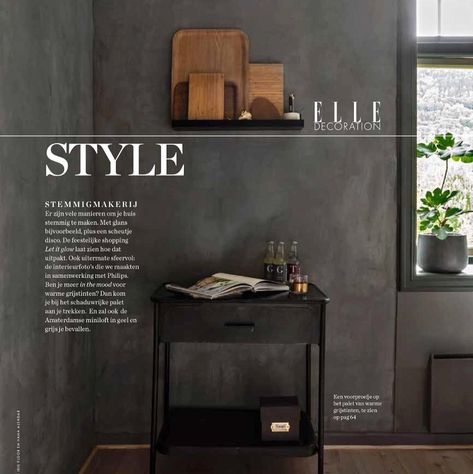 By Iris Floor and Hana Alendar. On walls lime-wash in the color Black Smoke by Pure & Original. Dark Grey Limewash Bedroom, Gray Lime Wash Walls, Textured Gray Wall, Black Chalk Paint Wall, Concrete Limewash Wall, Black Roman Clay Wall, Black Wash Wall, Black Plaster Walls, Charcoal Limewash Wall