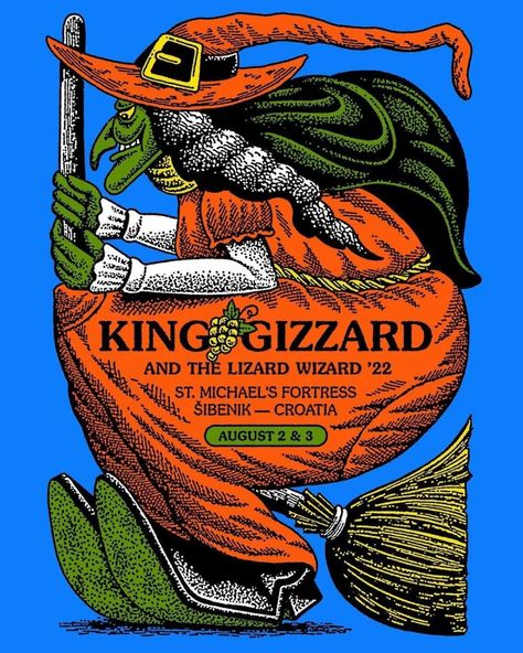 King Gizzard & The Lizard Wizard Sibenik 22 Foreman | PosterDrops.com Jake Foreman Wallpaper, Jake Foreman, Gig Posters Design, Lizard Wizard, King Gizzard, Band Poster, Gig Poster, Graphic Poster Art, The Lizard