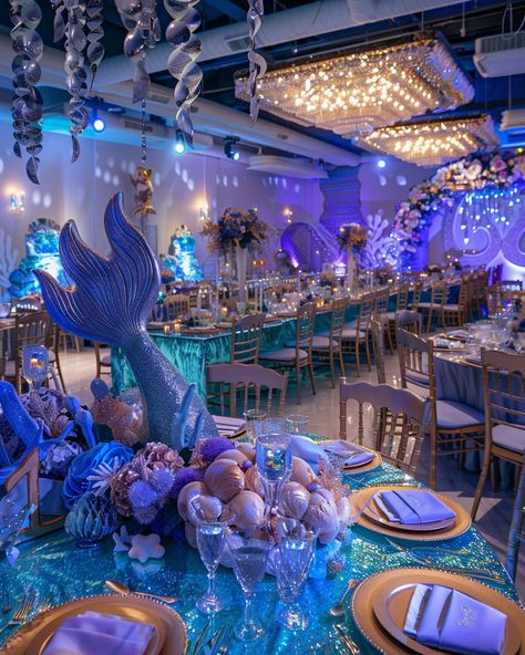 Dive into Glamour: A Mermaid Party Extravaganza – A Sparkly Life for Me Mermaid Wedding Decor, Beach Prom Theme, Mermaid Table Centerpieces, Under The Sea Table Centerpieces, Under The Sea Sweet 16, Under The Sea Centerpieces, Sea Centerpieces, Under The Sea Quinceanera Theme, Glass Cylinder Centerpieces