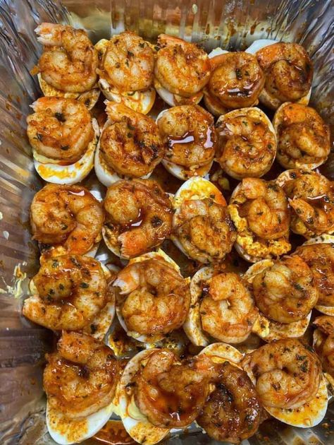 Cajun Shrimp Deviled Eggs - MAKINGOURLIFEMATTER Shrimp Deviled Eggs, Cajun Shrimp, Deviled Eggs Recipe, Spicy Shrimp, Grandmas Recipes, Favorite Appetizers, Cajun Recipes, Deviled Eggs, Cooking Oil