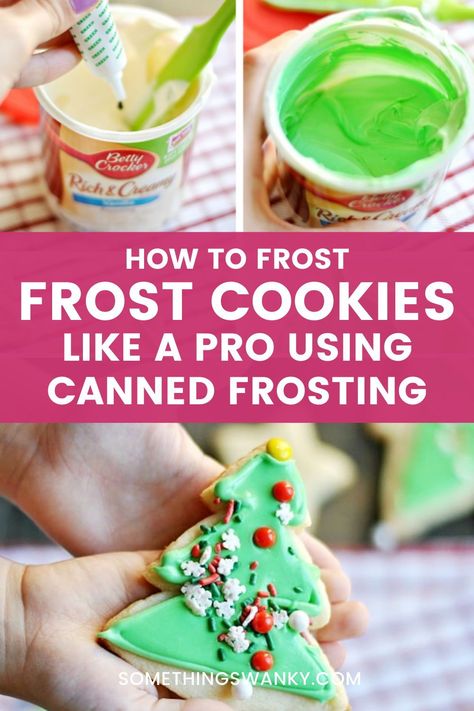 Frosting Cookies With Royal Icing, Canned Icing Tricks, Easy Decorated Sugar Cookies Christmas, How To Frost Christmas Cookies, Christmas Cookies Kids Decorating, How To Frost Sugar Cookies Like A Pro, How To Frost Cookies, How To Frost Sugar Cookies, Frosting For Decorating Cookies