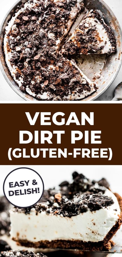 Vegan dirt pie is made with whole ingredients for a healthier no-bake dessert that’s dairy free, gluten free, and quick to make! Vegan Mud Pie, Dirt Dessert Vegan, Gluten Free Dairy Free Oreo Dessert, Lactose Desserts Dairy Free, Vegan Dirt Cake, Gluten Dairy Free Deserts, Pie Recipes Dairy Free, Gluten Free Dairy Free Birthday Treats, No Bake Paleo Dessert