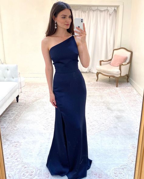 One Shoulder Bridesmaid Dresses, One Shoulder Bridesmaid, Navy Bridesmaid Dresses, Bride Groom Dress, Evening Dresses Cocktail, Blue Bridesmaids, Stretch Crepe, Groom Dress, Guest Dresses