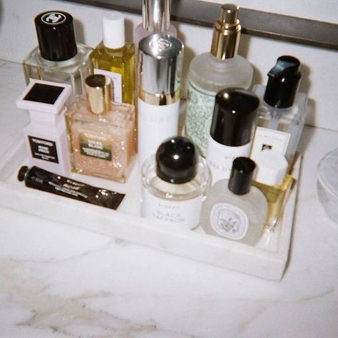 French Perfume, Perfume Collection Fragrance, Bathroom Counter, Decor Essentials, Perfume Collection, Counter Top, Body Skin, Smell Good, Beauty Secrets