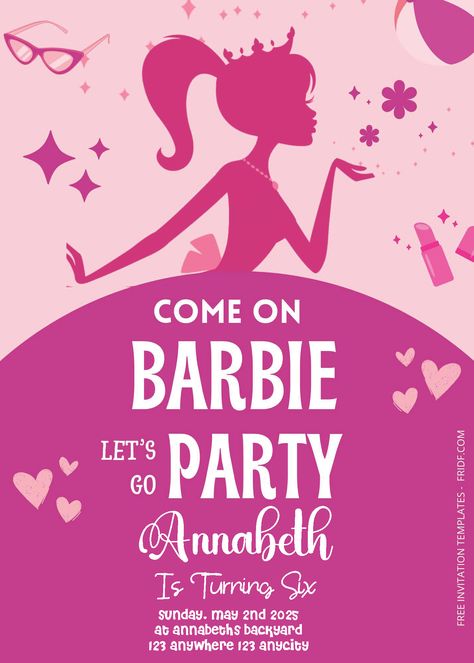 ( Easily Edit PDF Invitation ) Barbie Birthday Invitation Templates Barbie Birthday Invite, Barbie Aesthetic Party Theme, Barbie Invitation Printable, Barbie Party Invitations Free, Barbie Party Invite, Barbie Theme Birthday Invitation, Barbie Party Invites Invitation Ideas, Barbie Invitation Card, Barbie Themed Invitation