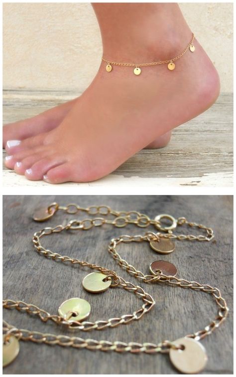 Dainty gold or silver coin anklet.