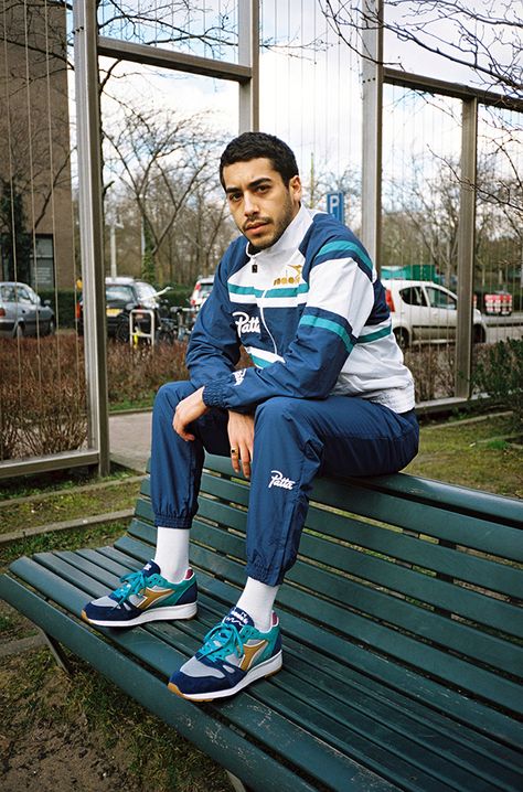 Patta x Diadora S.8000 & 90s Tracksuit - EU Kicks: Sneaker Magazine 90s Tracksuit Outfit, Vintage Outfits 80s, 80s Mens Fashion, 90s Tracksuit, Men Street Look, Looks For Men, 80s Fashion Men, 90s Fashion Men, 90s Inspired Outfits