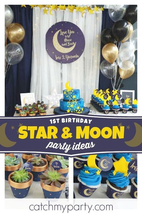 Take a look at this wonderful moon and stars themed birthday party! The cupcakes are so cute! See more party ideas and share yours at CatchMyParty.com   #catchmyparty #partyideas #girl1stbirthdayparty #moonandstarsparty Moon And Stars Birthday Party, Birthday Themes For Teens, Party Themes For Teens, Birthday Party Themes For Teens, Moon Party Ideas, Birthday Surprise For Mom, Birthday Presents For Grandma