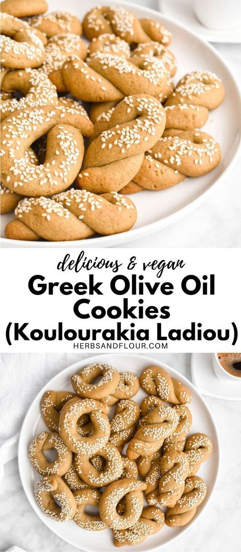 Desserts Using Olive Oil, Greek Olive Oil Cookies, Olive Oil Cookies Vegan, Vegan Greek Desserts, Vegan Olive Oil Cookies, Greek Baking Recipes, Ancient Greek Recipes, Greek Cookies Recipes, Mediterranean Cookies