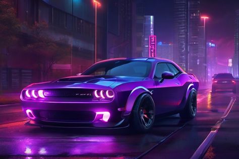 Leonardo Diffusion XL A dark purple Dodge challenger Srt Hellc 0 Purple Hellcat, Neon S, Challenger Srt Hellcat, Dodge Challenger Srt Hellcat, Hellcat Challenger, Challenger Srt, Dodge Challenger Srt, Srt Hellcat, Dodge Challenger