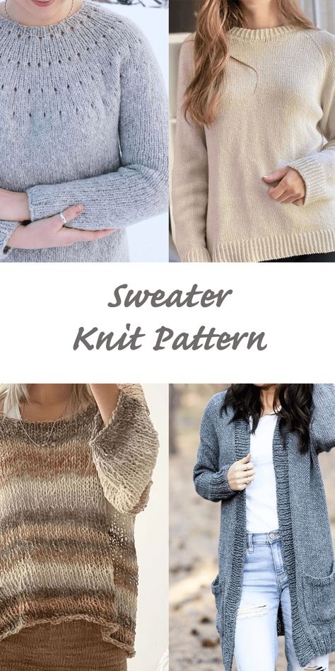 15 Sweater Knit Patterns - Cozy Cardigans - A Crafty Life Beginner Knit Sweater Pattern Free, Knitted Sweater Pattern Free, Knitting Sweater Pattern, Sweater Pattern Free, Pullover Sweaters Pattern, Cardigan Sweater Pattern, Knitting Patterns Free Sweater, Knit Cardigan Pattern, Jumper Patterns