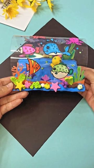 Transparent Sheet Art Ideas, Under Water World, Transparent Art, School Decoration, Water World, Underwater Art, Plastic Sheet, Diy Art Projects, Crafty Kids