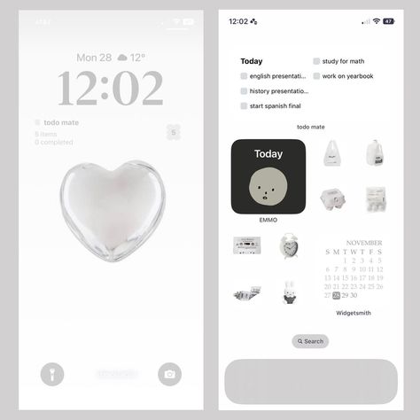 Heart Aura Widget, Korean Iphone Layout, Acubi Phone Layout, Acubi Phone Widgets, Iphone Home Screen Layout Kpop, Acubi Iphone Homescreen, Black Pastel Aesthetic, Widget Cute, Ios 16 Homescreen