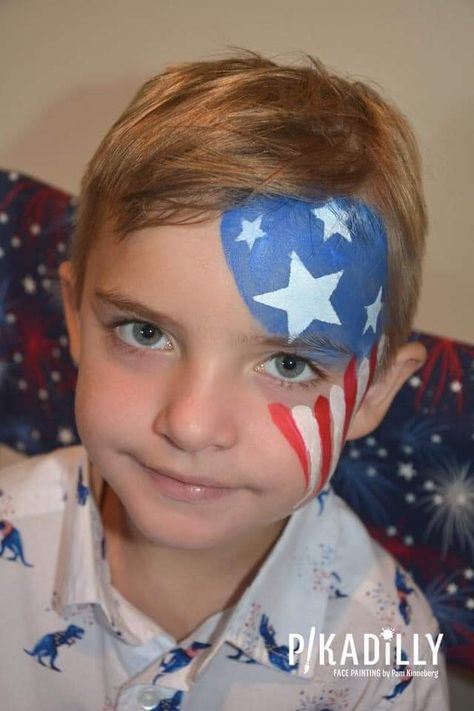 4th Of July Face Paint For Boys, Usa Flag Face Paint, July 4 Face Painting, 4 Of July Face Paint Easy, Forth Of July Face Painting, Fourth Of July Face Painting, Patriotic Face Painting Ideas, American Flag Face Paint, Fourth Of July Face Paint Ideas