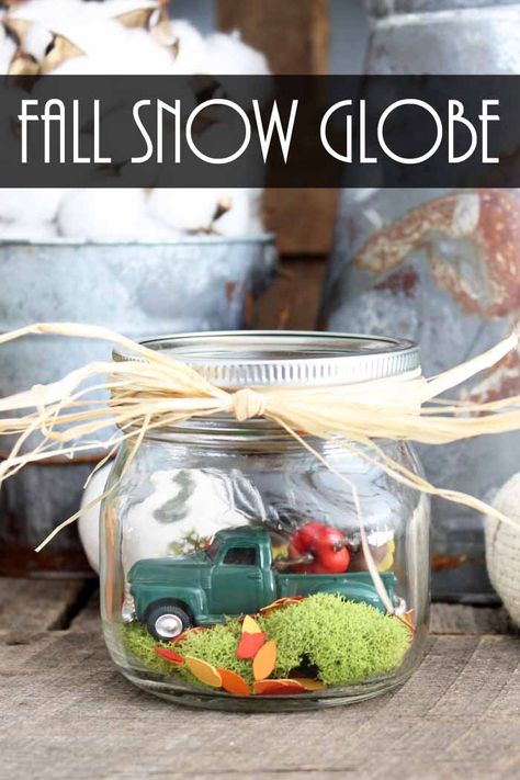 Indoor Fairy Garden, Truck Cards, Cloche Ideas, Fall Snow, Indoor Fairy Gardens, Fall Mason Jars, Quick And Easy Crafts, Thanksgiving Decorations Diy, Country Chic Cottage