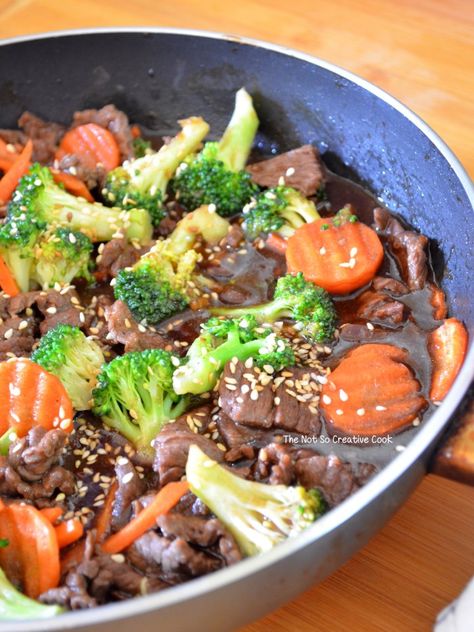 Saucy Beef with Broccoli and Carrots - The Not So Creative Cook Beef And Broccoli With Carrots, Ground Beef Broccoli Cauliflower, Shaved Beef And Broccoli Stir Fry, Steak Stirfry Recipes, Beef With Broccoli, Broccoli And Carrots, Deer Steak, Ground Beef And Broccoli, Steak And Broccoli