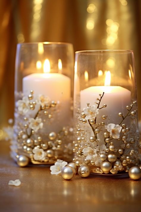 Candle Light Photography, Decoration Candles, Pearl Candle, Wedding Ambiance, Pearl Decorations, Morning Food, White Candles, Christmas Centerpieces, Light Photography