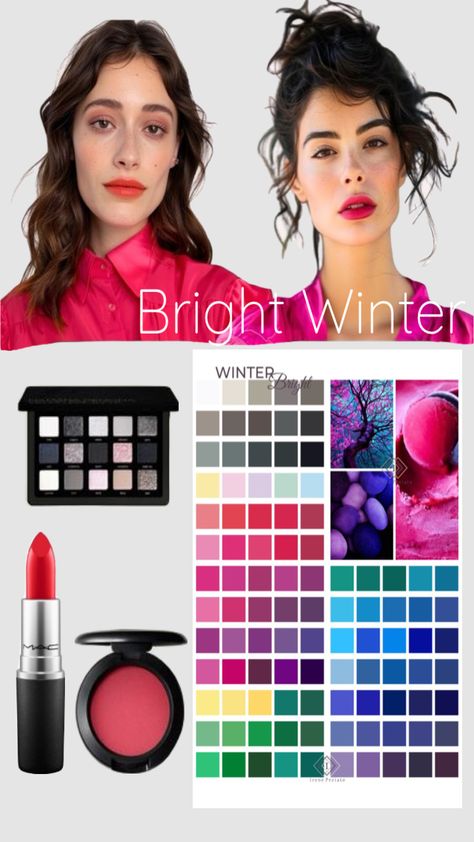 Bright Winter Color Analysis, Bright Winter Color Palette Makeup, Bright Winter Celebrities, Bright Winter Palette, Bright Winter Makeup, Winter Pallette, Bright Winter Color Palette, Bright Winter Outfits, True Winter Color Palette