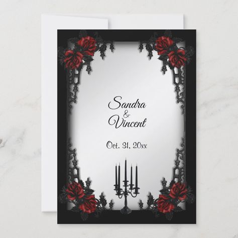 Gothic Invitation Card, Wedding Scrapbooking, Wedding Scrapbooking Layouts, Red Wedding Invitations, Halloween Themed Wedding, Gold Wedding Invitation, Goth Wedding, Wedding Prep, Electronic Invitations