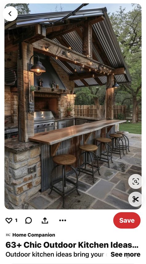 Forklift Certified, Outdoor Bar And Grill, Garden Bar Ideas, Rustic Kitchen Backsplash, Rustic Outdoor Kitchens, Outdoor Cooking Spaces, Outdoor Cooking Area, Modern Outdoor Kitchen, Bar Exterior