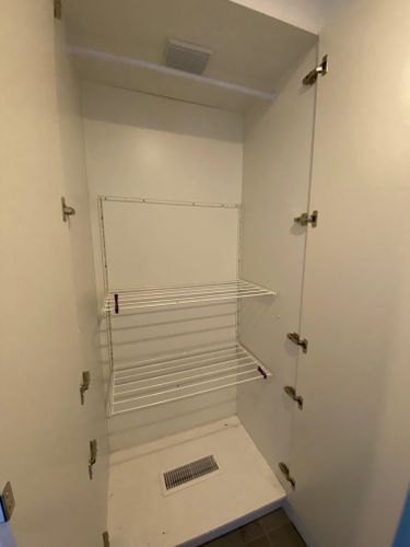 Utility Area Ideas, Drying Cupboard, Laundry Cupboard, Pull Out Bin, Melbourne Winter, Laundry Renovation, Utility Area, Small Heater, Airing Cupboard