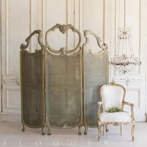 French Country Style Vintage Dressing Room Screen Divider: 1940 | Kathy Kuo Home Dressing Room Divider, Vintage Dressing Rooms, Dressing Screen, Room Divider Screen, Divider Screen, Room Screen, Vintage Room, Country Style Homes, Antique Decor