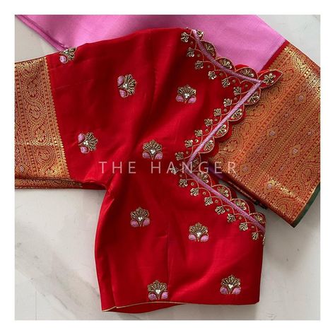 Simple Silk Saree Blouse Designs With Border, Simple Maggam Work, Cut Work Blouse, Maggam Designs, Maggam Blouses, Blouses Work, Heavy Blouse, Blouse Simple, Maggam Blouse