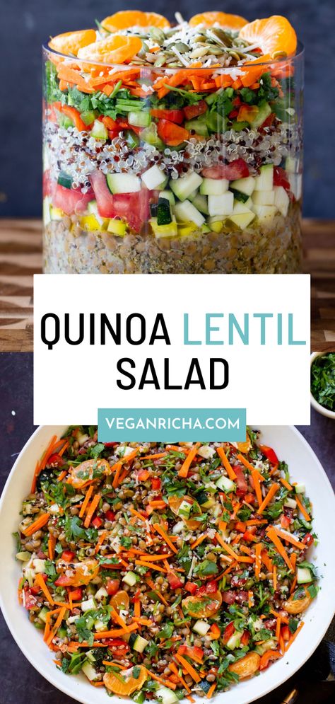 This lentil quinoa salad is packed with fresh, summery textures and flavors! The zesty dressing pairs perfectly with lots of crunchy veggies plus tender lentils and quinoa and sweet orange slices for a one-bowl meal that you can even make ahead. Adventist Diet, Power Salads, Quinoa Lentil, Lentil Quinoa, Quinoa Salads, Pregnancy Recipes, Veggie Mains, Simple Salads, Bowls Recipes