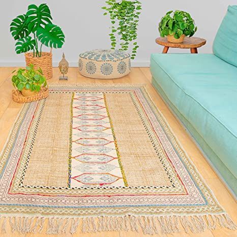 Mandala Life ART 4' x 6' Hand Made Area Rug with Hand Embroidery & Fringes - Boho Chic Décor Carpet - Decorative Accent Piece for You Living Room , Bedroom , Patio or Kids Room Hangout Room, Cotton Rugs, Bedroom Patio, Jute Area Rugs, Cotton Area Rug, Play Areas, Kids Play Area, Bohemian Area Rugs, Boho Chic Decor