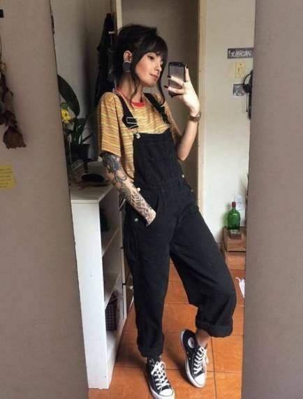 Wearing Black, A Woman, Overalls, Converse, Mirror, Clothes, Black