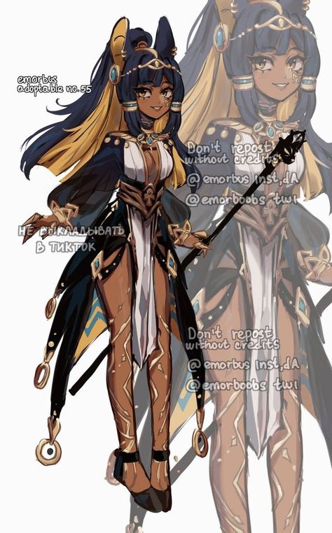 Egyptian Character Design, Genshin Oc, Anime Egyptian, Clothing Design Sketches, Black Characters, Fashion Design Drawings, 영감을 주는 캐릭터, Female Character Design, Fantasy Clothing