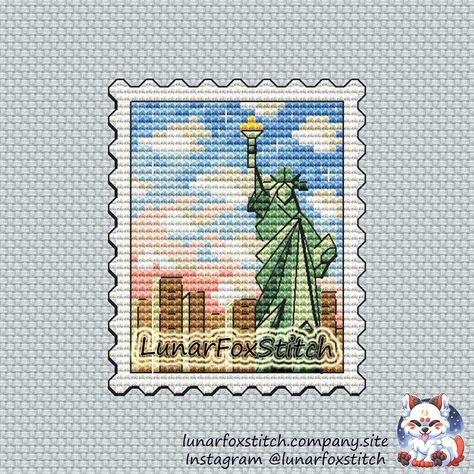 New York stamp cross stitch pattern New York Cross Stitch, Cross Stitch New York, London Cross Stitch Pattern, City Cross Stitch Pattern, Cityscape Cross Stitch, White Crosses, Cross Stitch Chart, Colour Images, Postage Stamps