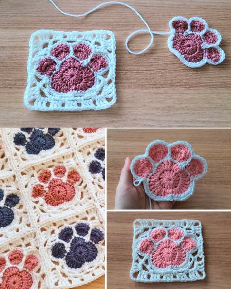 Plushie Ideas, Paw Crochet, Crocheted Dog, Granny Square Häkelanleitung, Repeat Crafter Me, Granny Square Crochet Patterns Free, Crochet Dog Patterns, Crochet Coaster Pattern, Paw Pattern