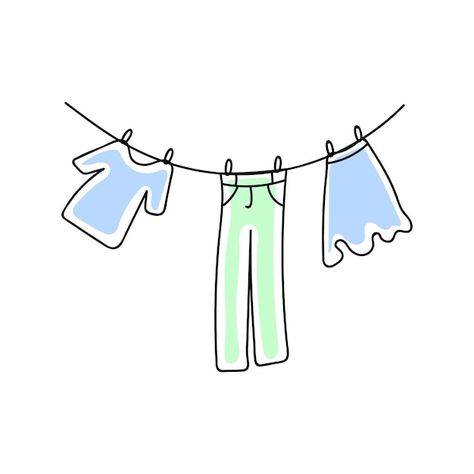 Clothes on clothesline | Premium Vector #Freepik #vector #iron-icon #clothesline #drying-clothes #laundry Laundry Lounge, Minimal Clothes, Vector Clothes, Clothes Illustration, Line Doodles, Cute Easy Doodles, Easy Doodles, Doodle Style, Watercolor Ideas