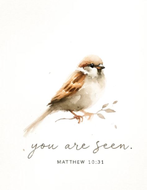 Matthew 10:31 is the inspiration for "His Eye is on the Sparrow" and many other songs, and here it's paired with a water color sparrow. It would make a be wonderful in a nursery. - This is a digital download; no physical item will be sent - Prints to a 2x3, 3x4, 4x5, 11x14,and ISO size; all 5 sizes are included in your purchase - For best results, take it to a local printer such as Fedex or Costco - Fits perfectly into a standard size frame readily found in any hobby or craft store Animal Bible Verse, You Are Loved Painting, Art Christian, Bible Verse Watercolor Art, Scripture Watercolor Art, Gods Word Quotes, His Eye Is On The Sparrow, Christian Decorations, Sparrows