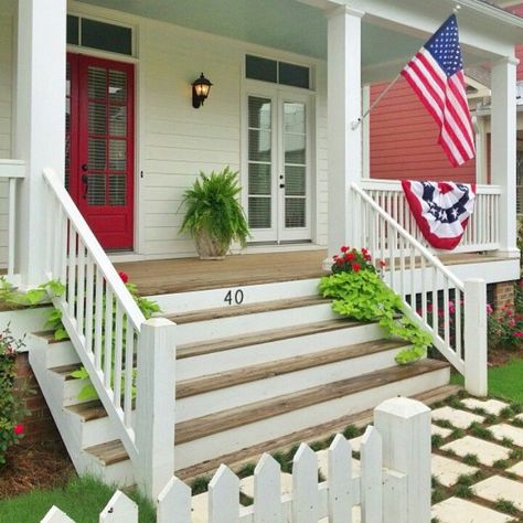 farmhouse front steps | Big wide front porch steps | Dream Home Farmhouse Front Porch Decorating, Front Porch Stairs, Front Porch Design Ideas, Front Porch Steps, Porch Stairs, Front Door Steps, Porch Design Ideas, Farmhouse Front Porch, Porch Remodel