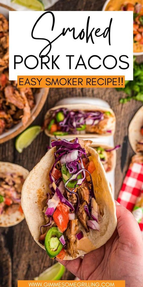 Smoked Pork Tacos With Slaw, Smoked Pork Meals, Bbq Tacos Pork, Smoked Pork Sandwiches, Smoked Pork Tacos Mexican, Leftover Smoked Pork Loin Recipes, Smoker Tacos, Pork Shoulder Recipes Smoked, Leftover Smoked Pork Recipes