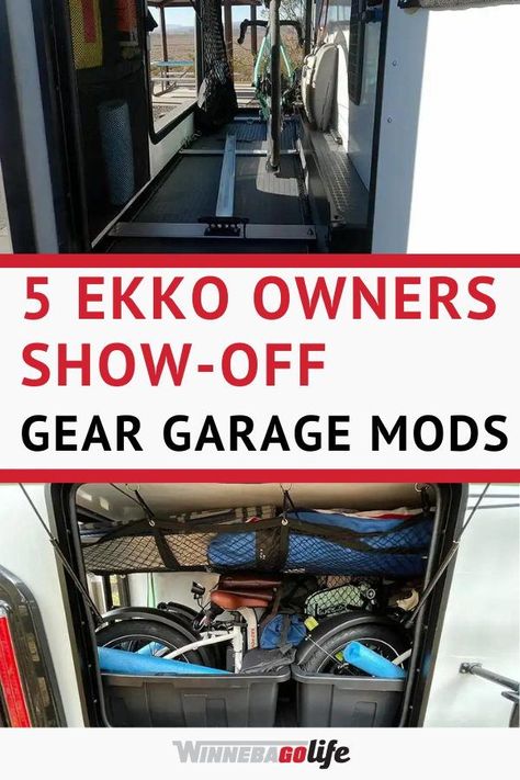 Are you searching for mods that you can add to your Ekko? Here are 5 Ekko owners, and how they have modified their Ekko garages! Whether you full-time rv, or are weekend warrior Ekko owners this post is for you! Get inspired by touring these DIY mods and the personalization's! From a bike focused gear garage to a sliding cabinet gear garage, and so much more. No matter what you want to carry there is a mod for everyone. Check out this article, and consider what mods you would add to your Ekko! Winnebago Ekko, Gear Garage, Rv Gear, Rv Mods, Sliding Cabinet, Rv Adventure, Small Campers, Rv Hacks, Full Time Rv