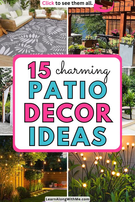 Don't like the generic look of your patio? Add some style with these patio decorating ideas.  Not all of these patio ideas will appeal to you, but you can change them to suit your personal tastes and craft an outdoor space you love.  Click to see all the patio ideas for decorating and decor. Decorating A Deck, Patio Decorations Outdoor, Covered Patio Decorating Ideas, Outdoor Lanterns Patio, Decorate Patio, Cozy Backyard Ideas, Back Porch Decorating, Small Outdoor Patio Ideas, Patio Styling