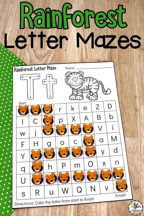 These free printable Rainforest Animal Letter Maze Worksheets are a fun way to work on letter recognition and learn about tropical habitats. Rainforest Free Printables, Rainforest Literacy Activities Preschool, Rainforest Activities Preschool, Preschool Rainforest, Rainforest Preschool, Preschool Jungle, Name Activities Preschool, Pre K Lesson Plans, Rainforest Activities