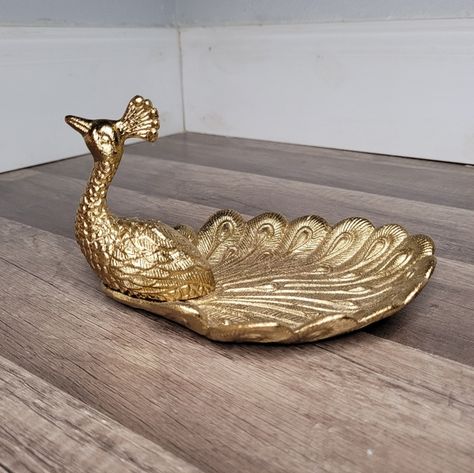 Antique Gold Peacock Trinket Dish Brass Peacock, Gold Peacock, Dress Indian, Dress Indian Style, Trinket Tray, Jewelry Dish, Indian Style, Soap Dish, Trinket Dish