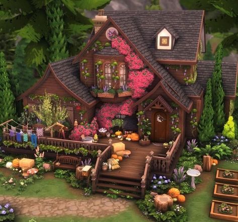 Family cottage | Patreon Sims 4 Sylvan Glade, Fairy Sims 4 House, Sims House Cottage, Sims 4 Houses Builds, Sims Fantasy House, Sims Glimmerbrook, Cottagecore House Sims, Sims Patio Ideas, Sims 4 Cool Builds