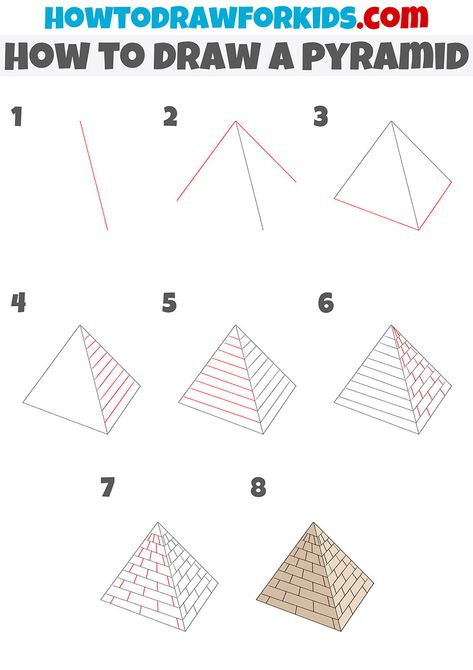 how to draw a pyramid step by step How To Draw A Pyramid, Pyramid Sketch, Pyramids Drawing, Building Doodles, Pyramid Drawing, Egypt Drawing, Comic Poses, Draw Buildings, Homeschool Portfolio