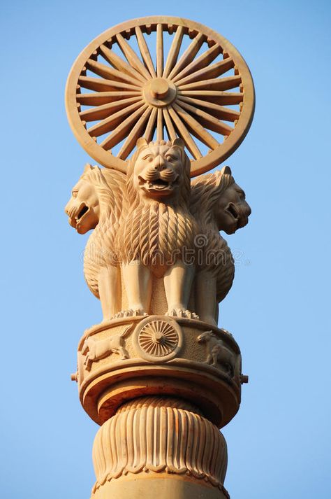 Photo about The wheel of dharma chakra over the four lion head in Thailand, which is duplicated from india. Image of asoka, venerable, lion - 19318717 The Middle, Chakra, Wheel, Statue, Sculpture, Building, Blue