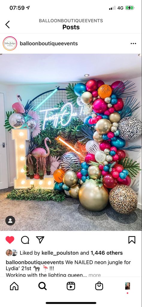 Neon Jungle Theme, Neon Jungle Party, 30th Birthday Themes, Neon Jungle, Jungle Theme Parties, Jungle Theme Birthday, Sweet 16 Decorations, 30th Party, 30 Birthday