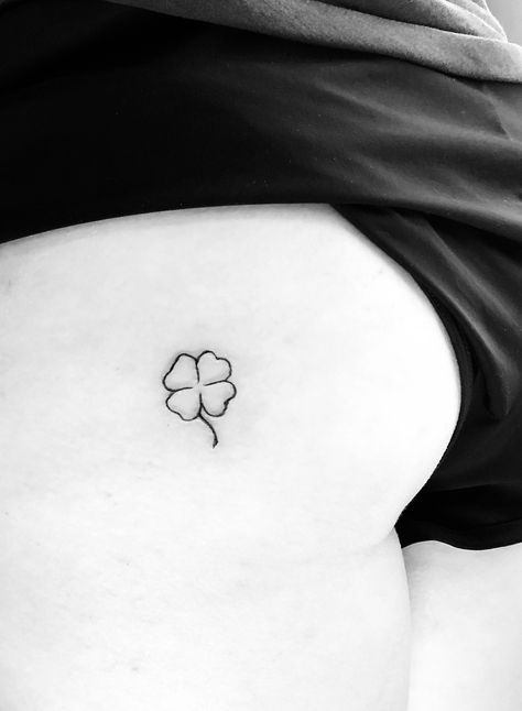 Small delicate clover leaf tattoo I designed and carried out for a customer who has dreamt of getting a tattoo of a 4 leaves clover for many years and now finally got around to make her dream come true! 4 Leaves Clover Tattoo, Clover Leaf Tattoo, 4 Leaves Clover, Leaf Clover Tattoo, Small Dragonfly Tattoo, Clover Tattoo, G Tattoo, Leaf Tattoo, Clover Tattoos