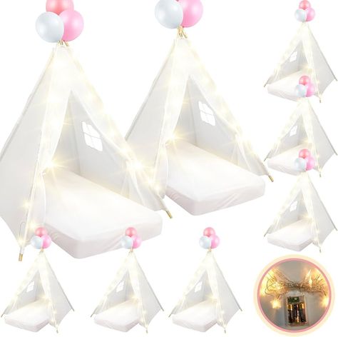 Amazon.com: 8 Pack Kids Teepee Tent Bulk with Light Air Mattress and Fitted Sheet, Natural Cotton Toddler Teepee Play Indoor Tent Washable Tent for Girls Boys Slumber Sleepover Birthday Party(Pink, White) : Toys & Games Teepee Tent Sleepover Party, Birthday Tents Sleepover, Birthday Party Tents, Tents For Sleepovers, Slumber Party Tents, Toddler Play Tent, Indoor Tent For Kids, Toddler Teepee, Toddler Tent