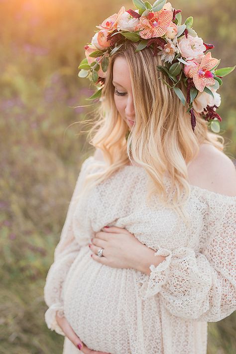 Flower crown maternity photos | Wedding & Party Ideas | 100 Layer Cake Maternity Shoot Flower Crown, Fantasy Maternity Shoot, Baby Shower Hairstyles, Maternity Flower Crown, Crown Photoshoot, Baby Bump Photoshoot, Flowers Crown, Baby Bump Photos, Family Maternity Photos