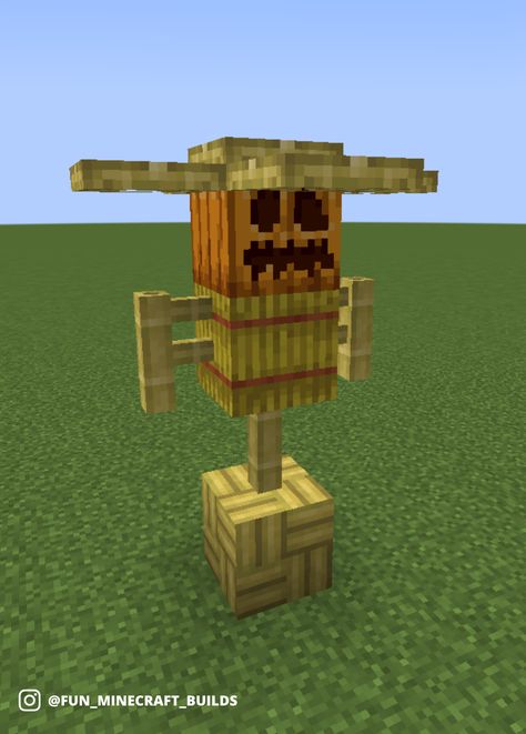 A Minecraft scarecrow idea made out of bamboo and bamboo mosaic blocks! #minecraft Minecraft Scarecrow Build, Minecraft Building Ideas Fence, Scare Crow Minecraft, Minecraft Scarecrow Ideas, Bamboo Minecraft Builds, Fence Minecraft Ideas, Minecraft Bamboo Farm, Lampost Minecraft, Minecraft Bamboo Builds