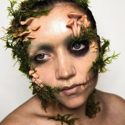 Plant Makeup Halloween, Zombie Halloween Makeup Scary, Moss Fairy Makeup, Mushroom Zombie Art, Mushroom Sfx Makeup, Devils Tooth Mushroom, Full Face Prosthetic, Flower Zombie, The Last Of Us Makeup